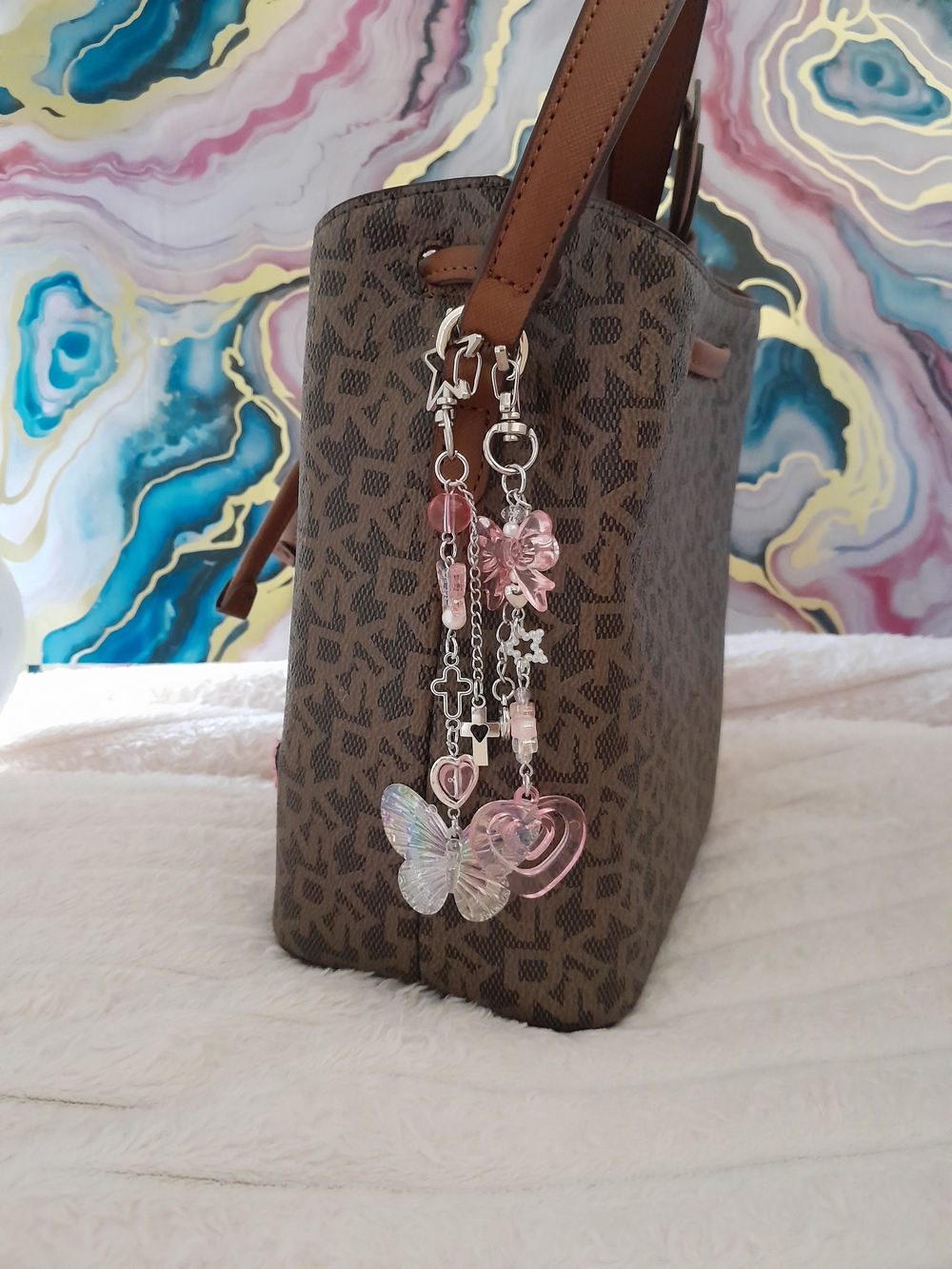 Pink Coquette Y2K Keychain Set Butterfly Heart Bow Bag Charm 2pc - Picture 5 of 8